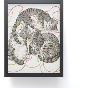 Society6 Octopus Rainbow Framed Mini Art Print – Wall Decor by Laura Graves – Framed, Small – Scale Work of Art with Gallery – Quality Ink, 3” x 4”, Light Maple Frame(Cats Trio)