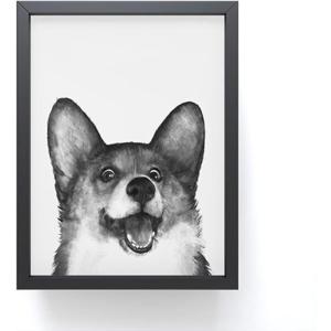 Society6 Octopus Rainbow Framed Mini Art Print – Wall Decor by Laura Graves – Framed, Small – Scale Work of Art with Gallery – Quality Ink, 3” x 4”, Light Maple Frame(Corgi On White)