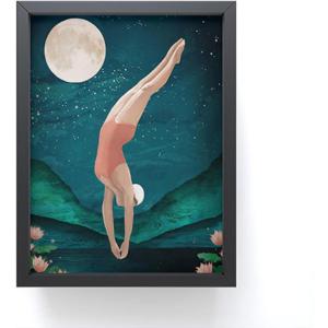 Society6 Octopus Rainbow Framed Mini Art Print – Wall Decor by Laura Graves – Framed, Small – Scale Work of Art with Gallery – Quality Ink, 3” x 4”, Light Maple Frame(Dive)