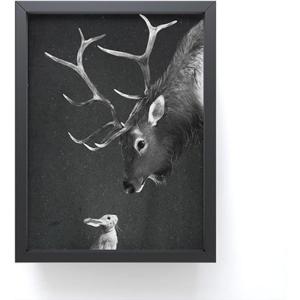 Society6 Octopus Rainbow Framed Mini Art Print – Wall Decor by Laura Graves – Framed, Small – Scale Work of Art with Gallery – Quality Ink, 3” x 4”, Light Maple Frame(Elk and Rabbit)