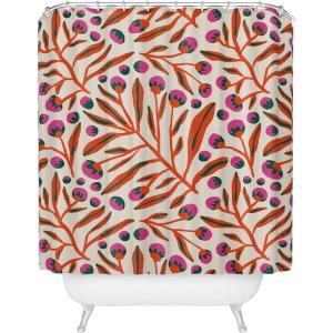 Society6 Shower Curtain – Bathroom Decor by Alisa Galitsyna – Extra Long Fabric Shower Curtains for Bathroom, 71″ x 74″, One Hundred Leaved Plant 9(Red and Pink Berries)