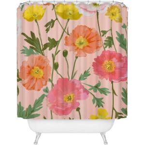Society6 Shower Curtain – Bathroom Decor by Alison Janssen – Extra Long Fabric Shower Curtains for Bathroom, 72″ x 69″, Flower Stand – Blue(Large Poppy Coral)