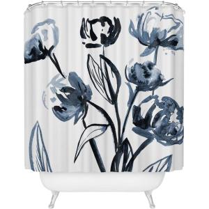 Society6 Shower Curtain – Bathroom Decor by Alison Janssen – Extra Long Fabric Shower Curtains for Bathroom, 72″ x 69″, Flower Stand – Blue(Peonies Blue)
