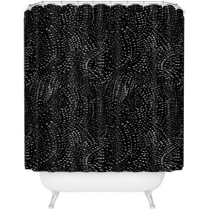 Society6 Shower Curtain – Bathroom Decor by Alison Janssen – Extra Long Fabric Shower Curtains for Bathroom, 72″ x 69″, Flower Stand – Blue(White on Black Dots)