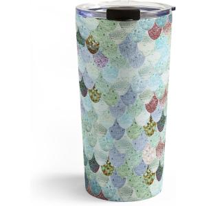Society6 Travel Mug – Insulated Coffee Mugs with Lids by Monika Strigel – 20 oz Reusable Coffee Cup, Double-Wall Vacuum Insulated Coffee Tumbler, Within The Tides – Rose To Grey(Summer Mermaid Bluemint)