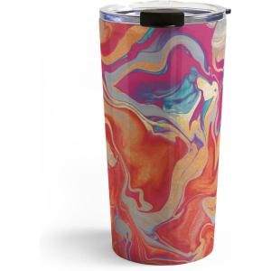 Society6 Travel Mug – Insulated Coffee Mugs with Lids by Monika Strigel – 20 oz Reusable Coffee Cup, Double-Wall Vacuum Insulated Coffee Tumbler, Within The Tides – Rose To Grey(Dramaqueen Gold And Fire)