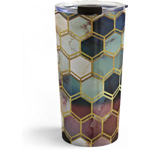 Society6 Travel Mug – Insulated Coffee Mugs with Lids by Monika Strigel – 20 oz Reusable Coffee Cup, Double-Wall Vacuum Insulated Coffee Tumbler, Within The Tides – Rose To Grey(Rugged Marble Midcentury)