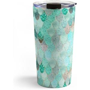 Society6 Travel Mug – Insulated Coffee Mugs with Lids by Monika Strigel – 20 oz Reusable Coffee Cup, Double-Wall Vacuum Insulated Coffee Tumbler, Within The Tides – Rose To Grey(Summer Mermaid Mint)