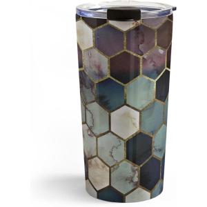 Society6 Travel Mug – Insulated Coffee Mugs with Lids by Monika Strigel – 20 oz Reusable Coffee Cup, Double-Wall Vacuum Insulated Coffee Tumbler, Within The Tides – Rose To Grey(Rugged Marble Hexagon)