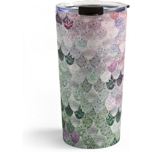 Society6 Travel Mug – Insulated Coffee Mugs with Lids by Monika Strigel – 20 oz Reusable Coffee Cup, Double-Wall Vacuum Insulated Coffee Tumbler, Within The Tides – Rose To Grey(Summer Mermaid Sage Poppy)