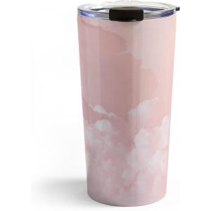 Society6 Travel Mug – Insulated Coffee Mugs with Lids by Monika Strigel – 20 oz Reusable Coffee Cup, Double-Wall Vacuum Insulated Coffee Tumbler, Within The Tides – Rose To Grey(Cotton Candy Pastel Clouds)