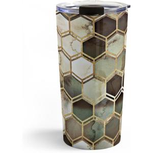 Society6 Travel Mug – Insulated Coffee Mugs with Lids by Monika Strigel – 20 oz Reusable Coffee Cup, Double-Wall Vacuum Insulated Coffee Tumbler, Within The Tides – Rose To Grey(Rugged Marble Earth Tones)