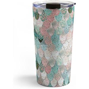 Society6 Travel Mug – Insulated Coffee Mugs with Lids by Monika Strigel – 20 oz Reusable Coffee Cup, Double-Wall Vacuum Insulated Coffee Tumbler, Within The Tides – Rose To Grey(Summer Mermaid Midcentury)