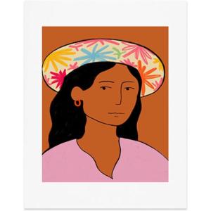 Society6 Woman in A Field of Flowers – Wall Decor by Sandra Poliakov – Custom Trimmed Modern Wall Art Prints for Framing, 11” x 14”, Woman in A Field of Flowers(Girl in A Hat)