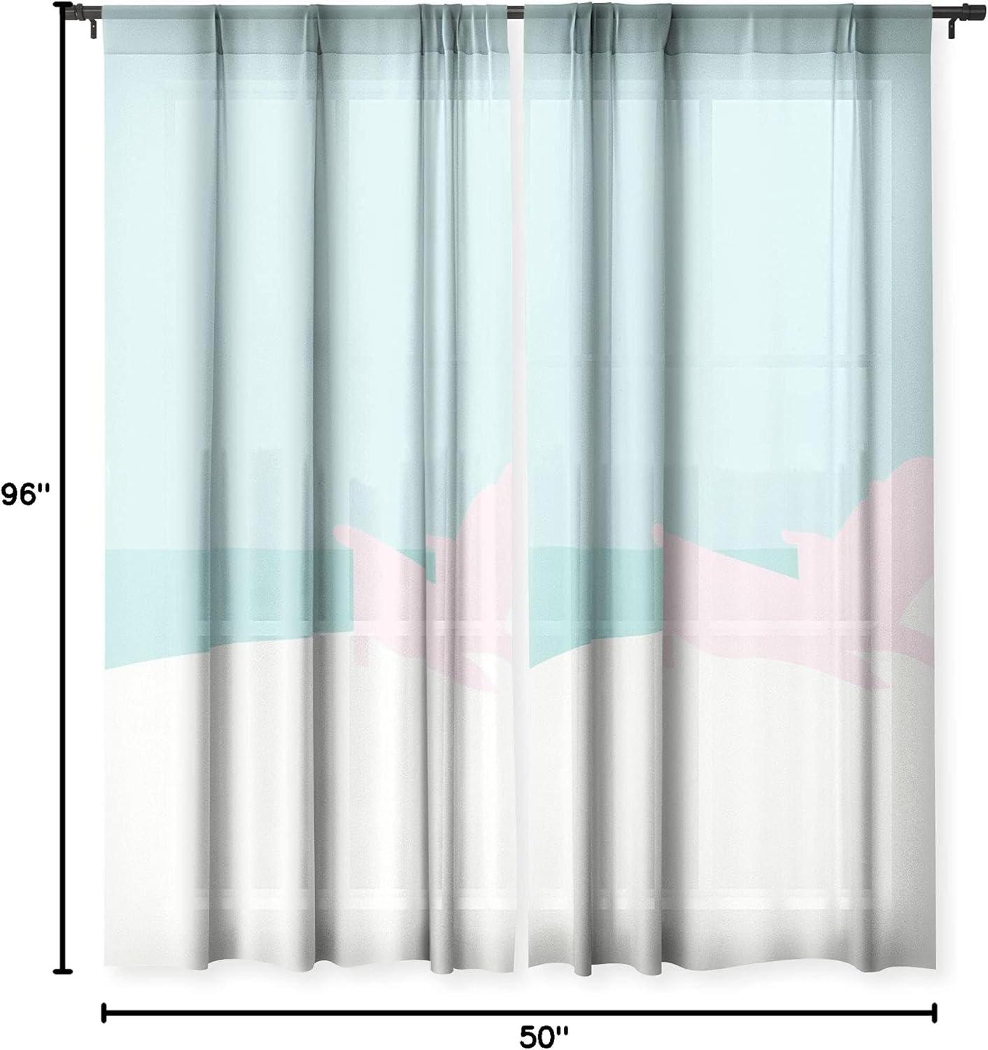 imageSociety6 Sheer Curtains Window Decor by Mile High Studio Extra Long Floor to Ceiling Curtains 50 x 96 Simply Folk Olive BranchesMinimal Beach Chair Turquoise