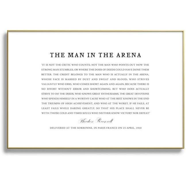 imageSociety6 Man In The Arena Theodore Roosevelt Framed Art Framed Art Print  Modern Wall Decor by Socoart  Framed Canvas Work of Art with GalleryQualtity Ink 24 X 36 Gold Metal