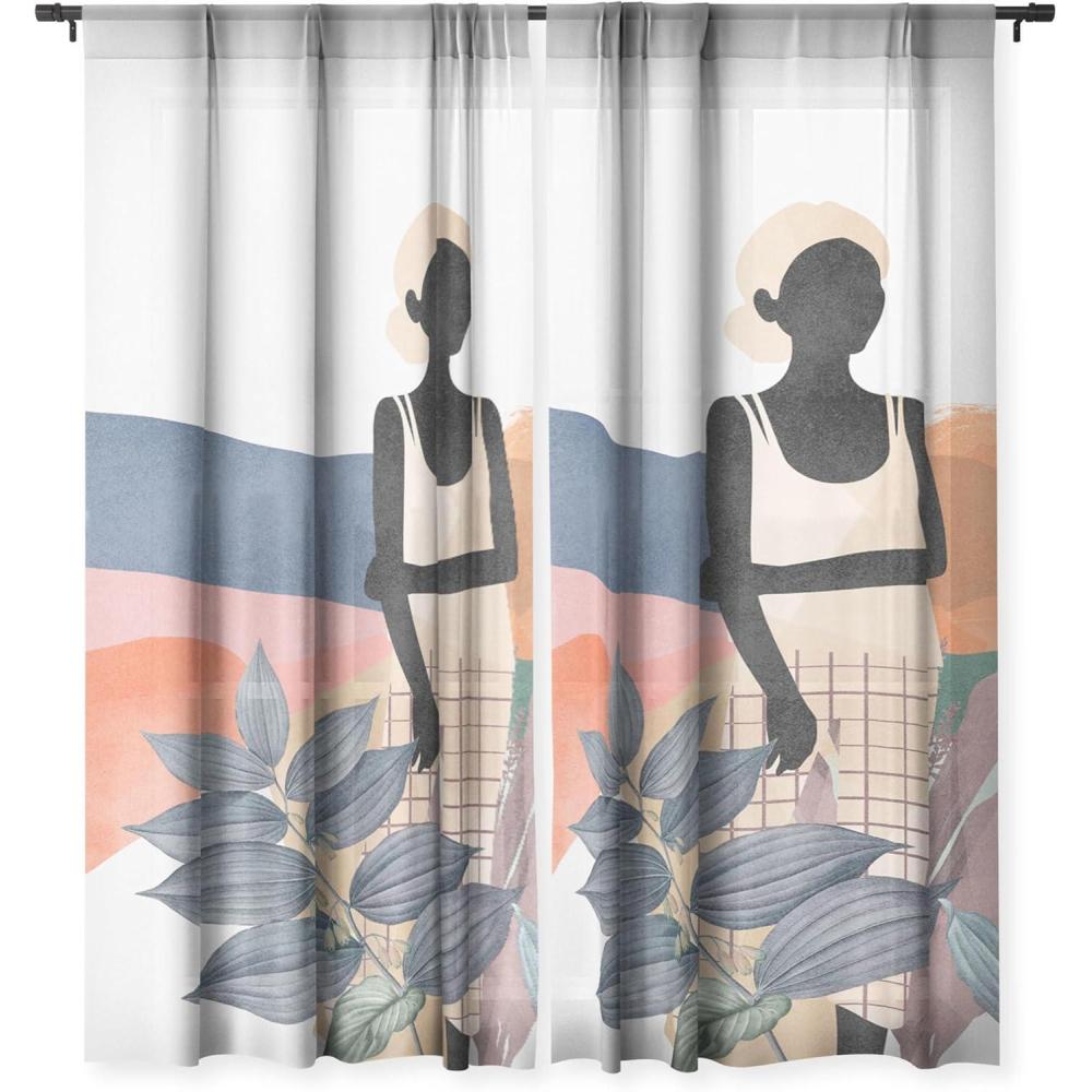 imageSociety6 Sheer Curtains  Window Decor by Lola Terracota  Extra Long Floor to Ceiling Curtains 50 x 96 Abstract Interaction 123Fashion Modern Portrait of a Woman at Home