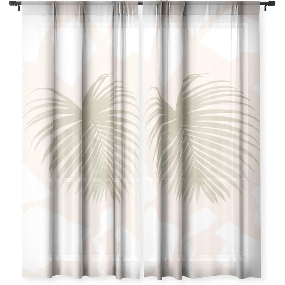 imageSociety6 Sheer Curtains  Window Decor by Lola Terracota  Extra Long Floor to Ceiling Curtains 50 x 96 Abstract Interaction 123Palm Leaf With Abstract Handmade Shapes