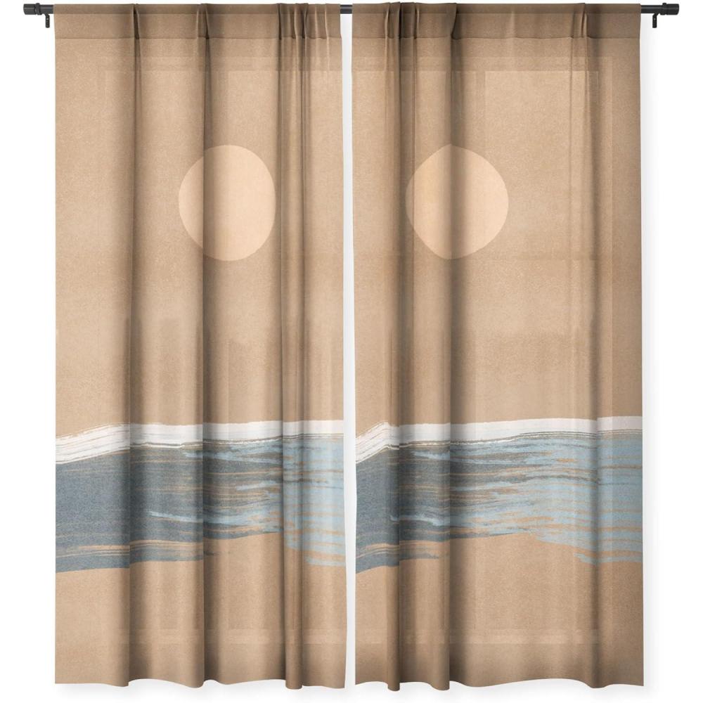 imageSociety6 Sheer Curtains  Window Decor by Lola Terracota  Extra Long Floor to Ceiling Curtains 50 x 96 Abstract Interaction 123Sunset With Minimal Shapes on Kraft Paper