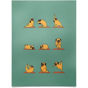 Society6 Huebucket English Bulldog Yoga Poster, 18×24, Blue(Pug Yoga)