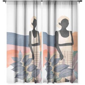 Society6 Sheer Curtains – Window Decor by Lola Terracota – Extra Long Floor to Ceiling Curtains, 50″ x 96″, Abstract Interaction 123(Fashion Modern Portrait of a Woman at Home)