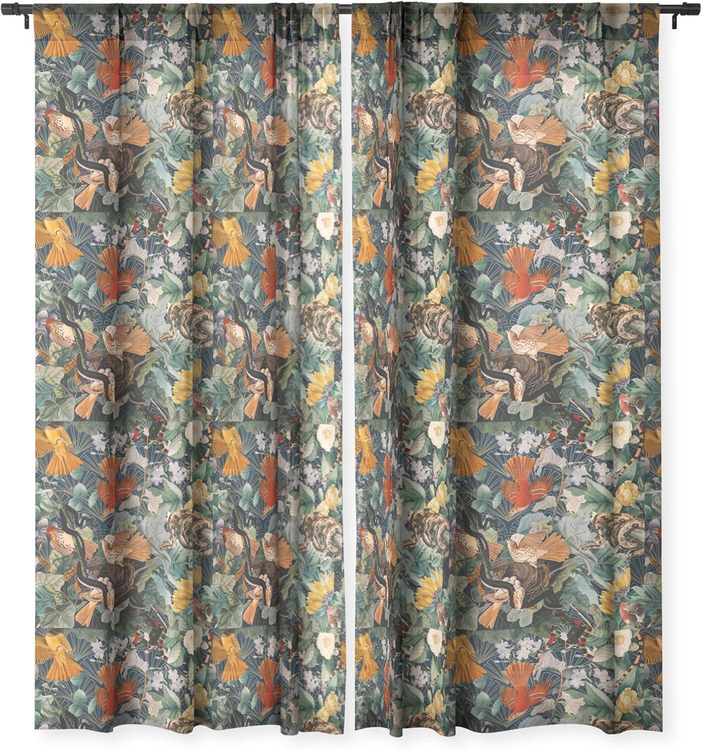 imageSociety6 Blackout Curtains Window Decor by Burcu Korkmazyurek Extra Long Floor to Ceiling Curtains 50 x 96 Summer Botanical Garden IXBirds and Snakes