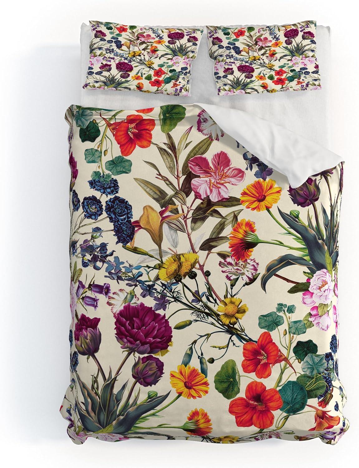 imageSociety6 Burcu Korkmazyurek Summer Botanical Garden VIII King Duvet Cover and 2 Pillow Shams Set MultiKing