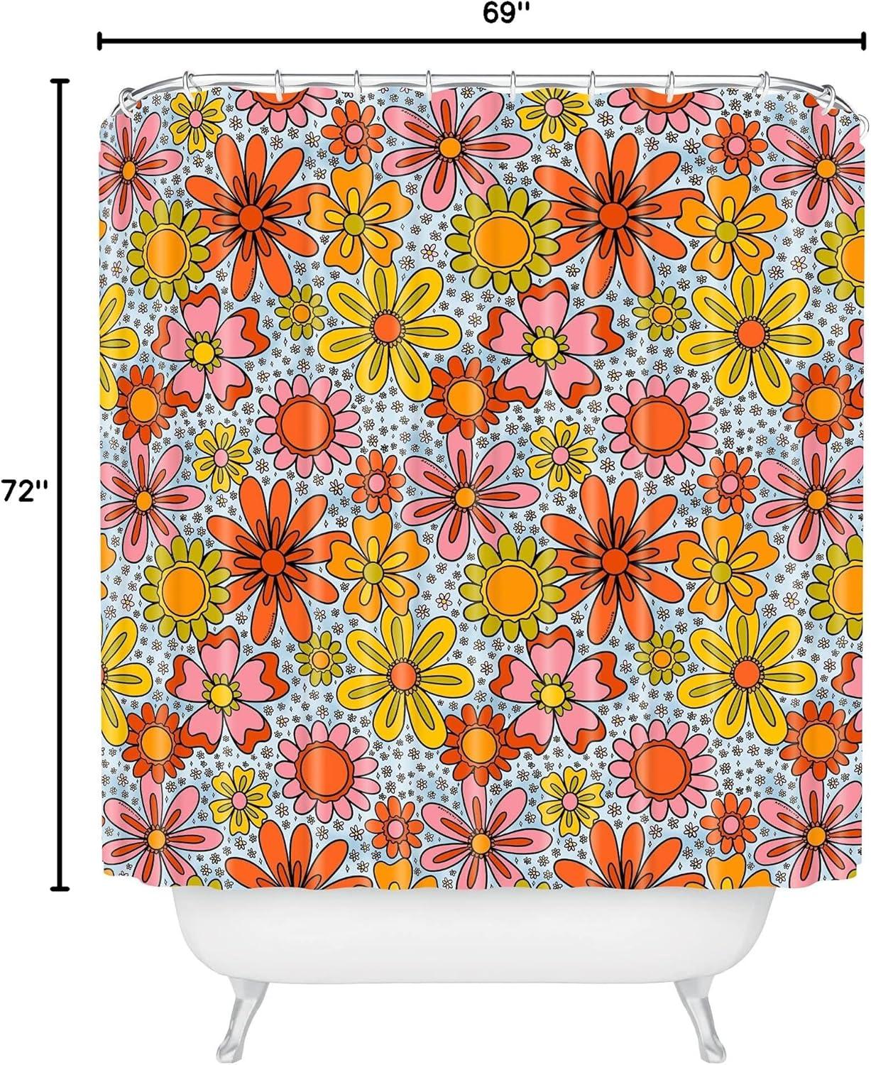 imageSociety6 Shower Curtain Bathroom Decor by Doodle by Meg Fabric Shower Curtains for Bathroom 72 x 69 Psychedelic SpaceGroovy Flowers in Blue