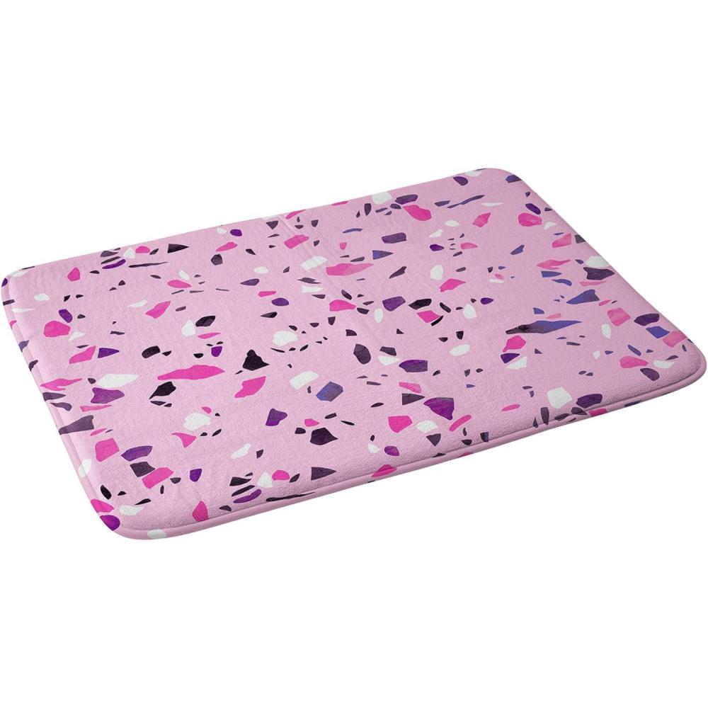 imageSociety6 Bath Mat  Bathroom Decor by Emanuela Carratoni  NonSlip Memory Foam Bathroom Rugs Soft Microfiber Machine Washable 17 x 24 70s FloralTerrazzo Style