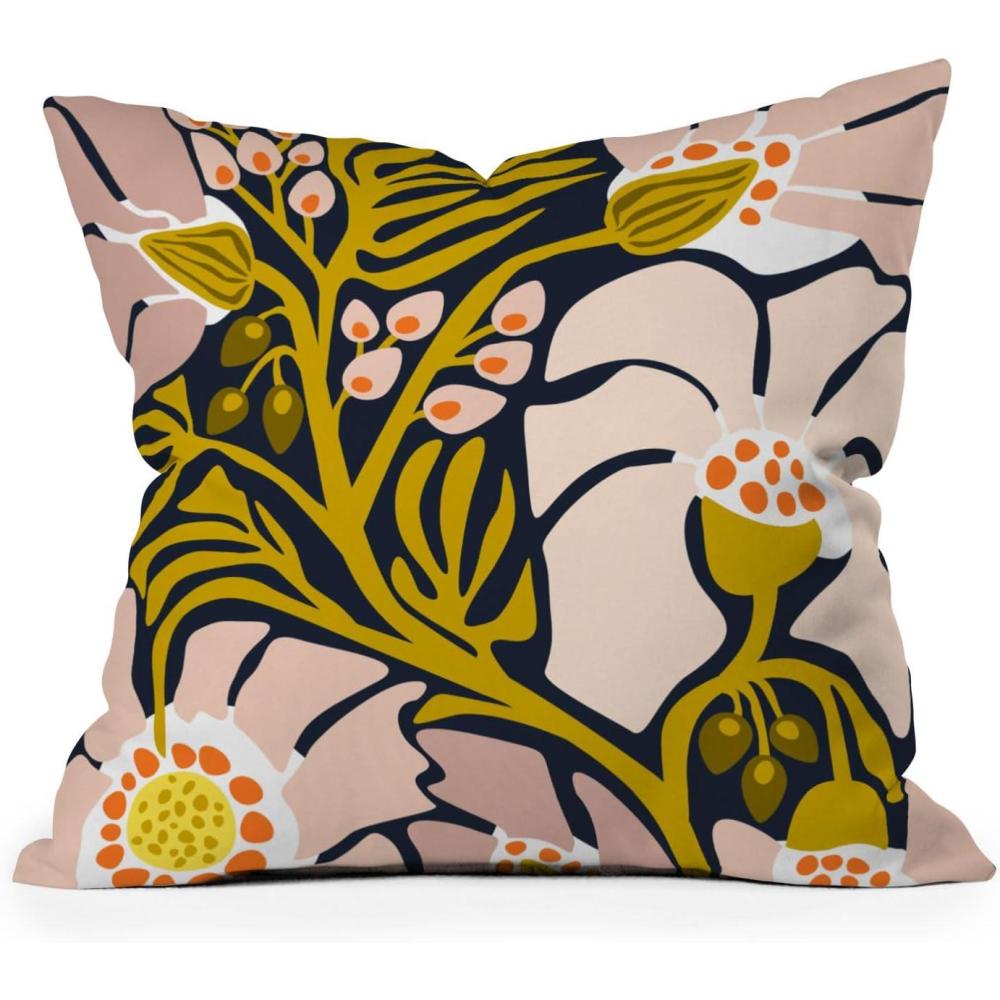 imageSociety6 Home AnnickDecorative Accent Couch or Bed Throw Pillow Insert 16x16 Palm Leaves Arch Pattern RustBackyard Flower Modern Floral