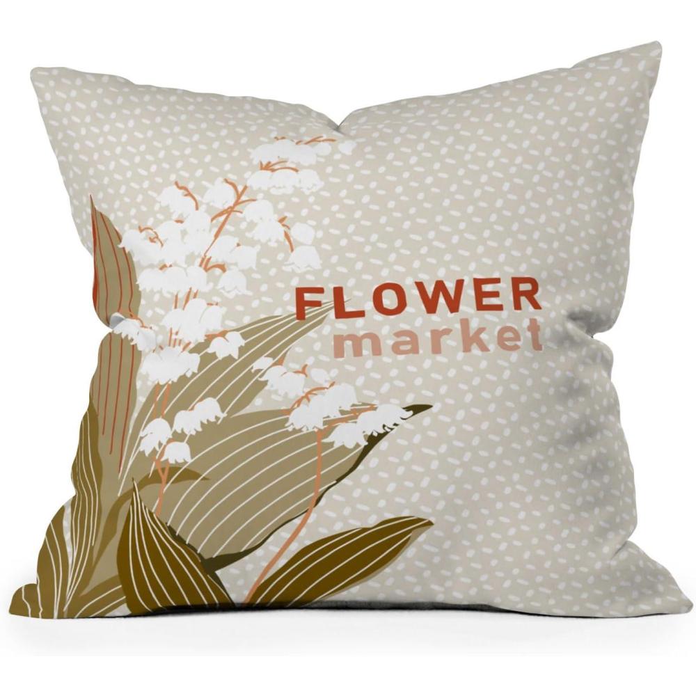 imageSociety6 Home AnnickDecorative Accent Couch or Bed Throw Pillow Insert 16x16 Palm Leaves Arch Pattern RustFlowers Market Lily of the Valley