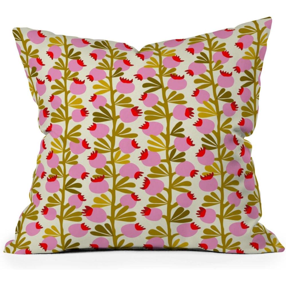 imageSociety6 Home AnnickDecorative Accent Couch or Bed Throw Pillow Insert 16x16 Palm Leaves Arch Pattern RustMinimal Nordic Flower Pink