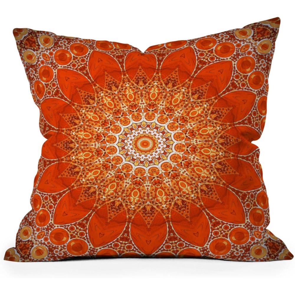 imageSociety6 Indoor Throw Pillows Home Decor by Sheila WenzelGanny Decorative Accent Pillows for Couch or Bed 16 x 16 Contemporary Blue BubbleDetailed Orange Boho Mandala