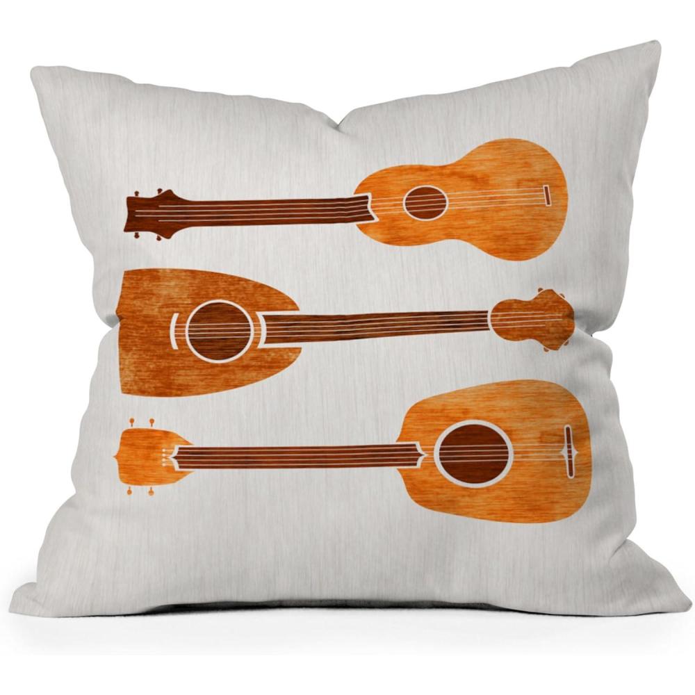 imageSociety6 Modern Tropical Vintage Indigo Palm Throw Pillow 18x18 BlueHawaiian Ukuleles