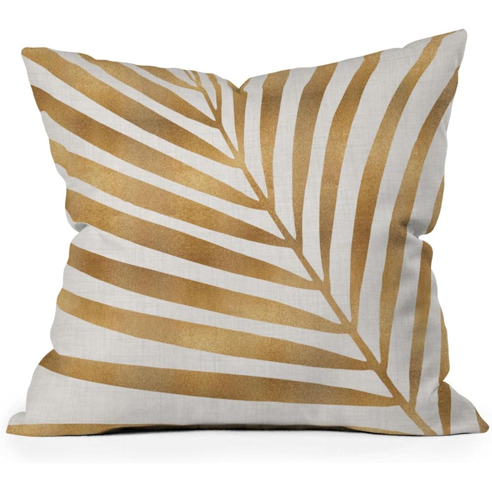 imageSociety6 Modern Tropical Vintage Indigo Palm Throw Pillow 18x18 BlueMetallic Gold Palm Leaf