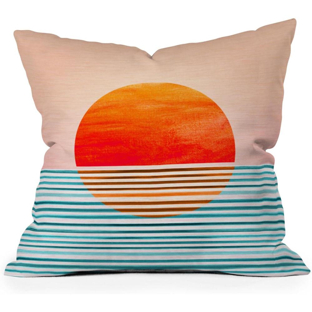 imageSociety6 Modern Tropical Vintage Indigo Palm Throw Pillow 18x18 BlueMinimalist Sunset III