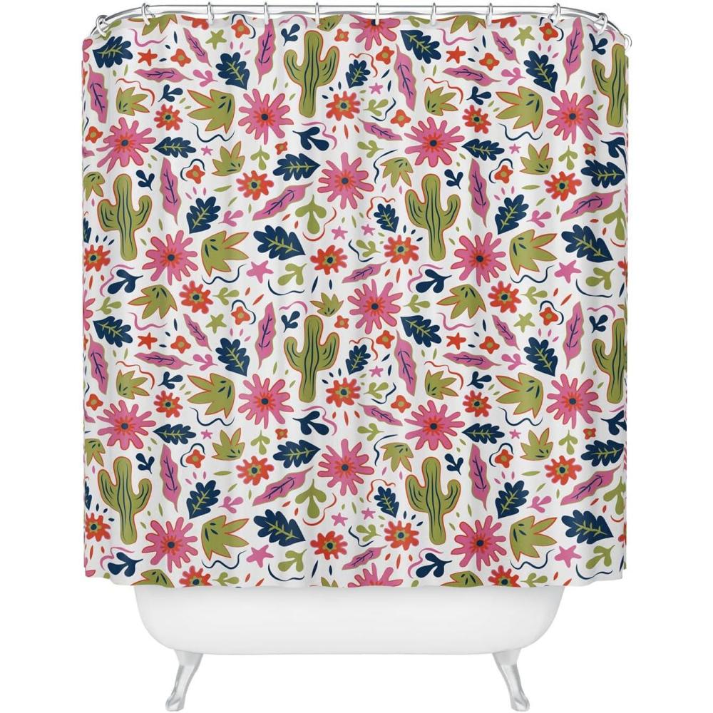 imageSociety6 Shower Curtain  Bathroom Decor by Doodle by Meg  Fabric Shower Curtains for Bathroom 72 x 69 Psychedelic SpaceCactus Folk Print