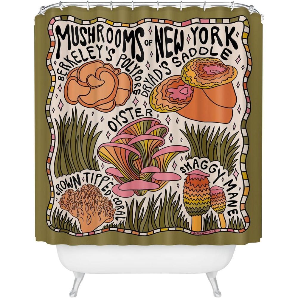 imageSociety6 Shower Curtain  Bathroom Decor by Doodle by Meg  Fabric Shower Curtains for Bathroom 72 x 69 Psychedelic SpaceMushrooms of New York