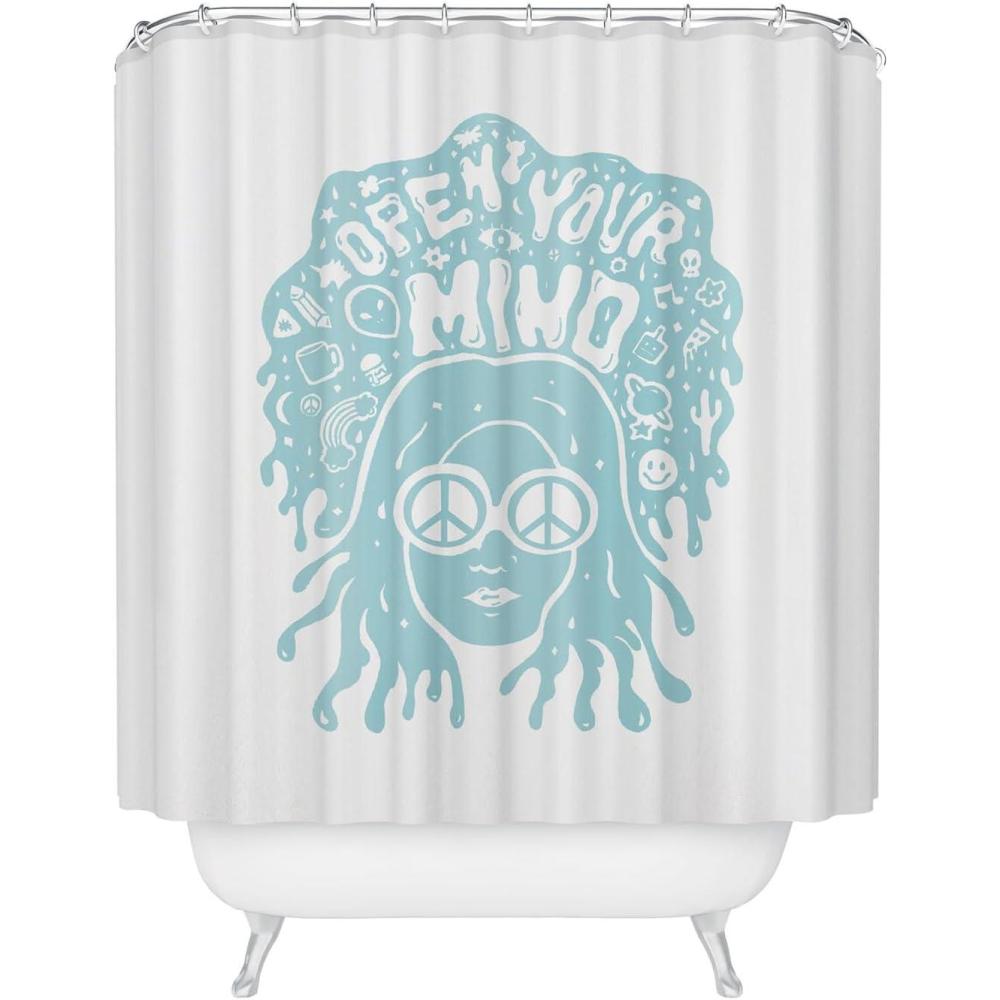 imageSociety6 Shower Curtain  Bathroom Decor by Doodle by Meg  Fabric Shower Curtains for Bathroom 72 x 69 Psychedelic SpaceOpen Your Mind in Mint