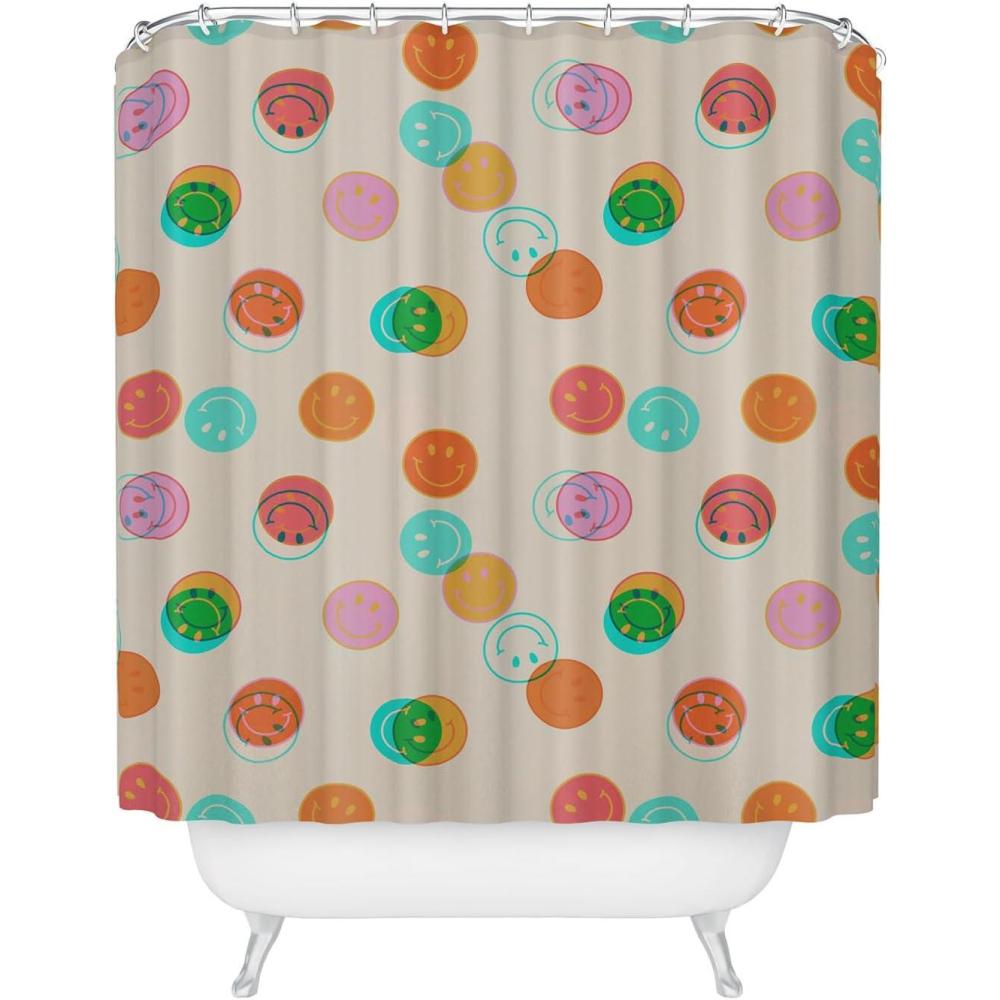 imageSociety6 Shower Curtain  Bathroom Decor by Doodle by Meg  Fabric Shower Curtains for Bathroom 72 x 69 Psychedelic SpaceSmiley Face Stamp Print