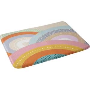 Society6 Bath Mat – Bathroom Decor by Emanuela Carratoni – Non-Slip Memory Foam Bathroom Rugs, Soft Microfiber, Machine Washable, 17″ x 24″, 70’s Floral(Rainbows and Polka Dots)