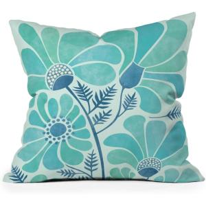 Society6 Modern Tropical Vintage Indigo Palm Throw Pillow, 18″x18″, Blue(Himalayan Blue Poppies II)