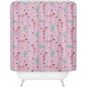 Society6 Shower Curtain – Bathroom Decor by Doodle by Meg – Fabric Shower Curtains for Bathroom, 72″ x 69″, Psychedelic Space(Flamingo and Cactus)