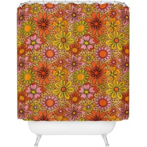 Society6 Shower Curtain – Bathroom Decor by Doodle by Meg – Fabric Shower Curtains for Bathroom, 72″ x 69″, Psychedelic Space(Groovy Flowers in Orange)