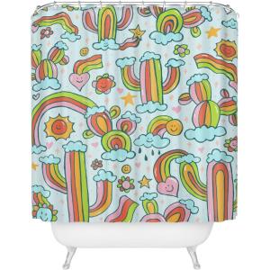 Society6 Shower Curtain – Bathroom Decor by Doodle by Meg – Fabric Shower Curtains for Bathroom, 72″ x 69″, Psychedelic Space(Rainbow Cacti)