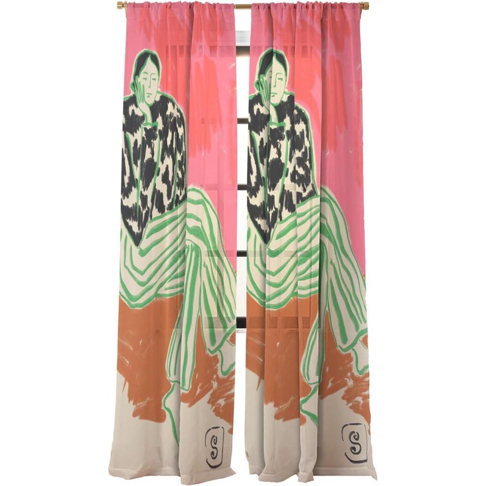 imageSociety6 Sheer Curtains Window Decor by Sandra Poliakov Extra Long Floor to Ceiling Curtains 50 x 96 Plant Lady at HomeCalm Woman Portrait