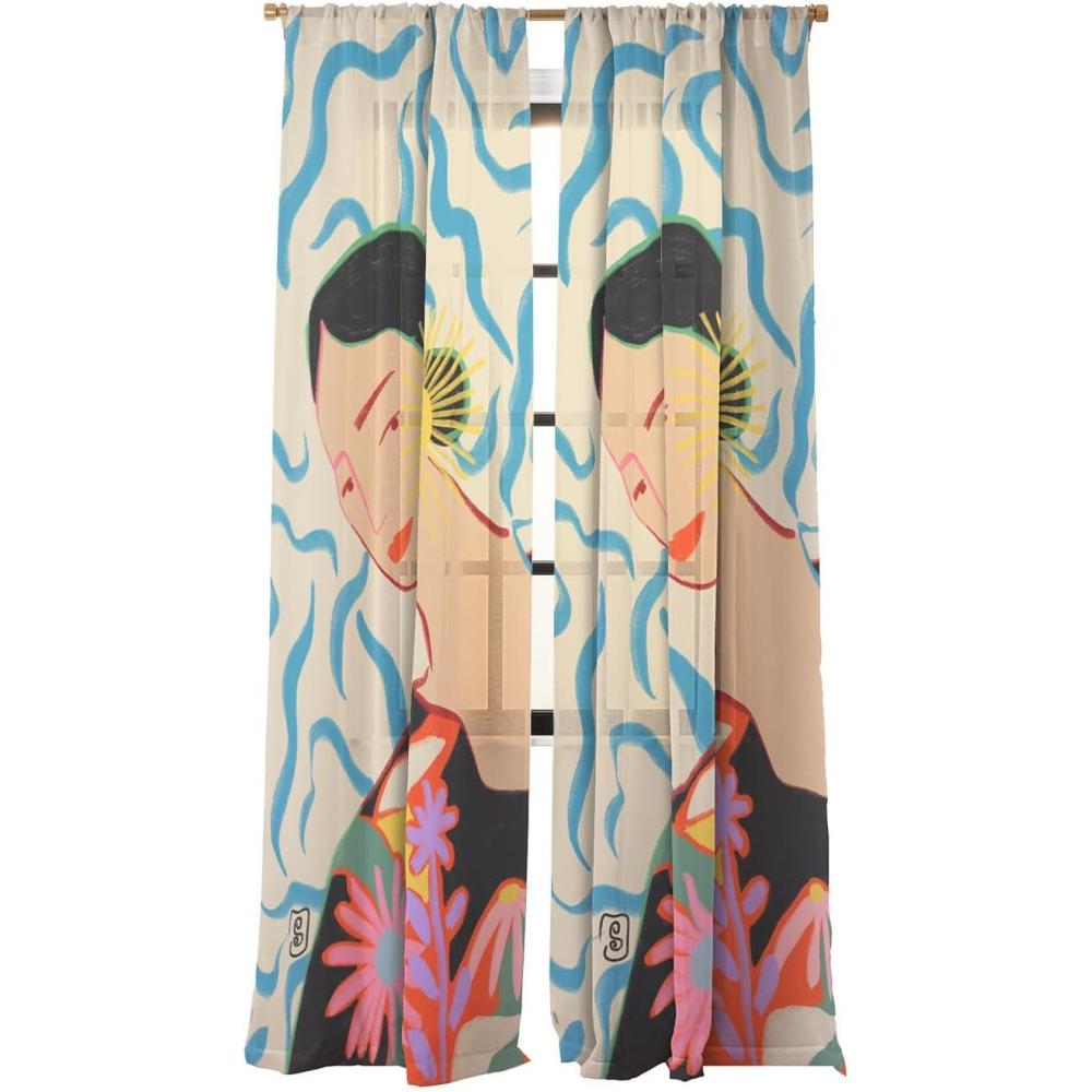 imageSociety6 Sheer Curtains  Window Decor by Sandra Poliakov  Extra Long Floor to Ceiling Curtains 50 x 96 Plant Lady at HomeSmiling Woman and Sunshine