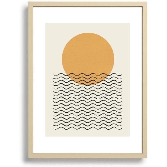 imageSociety6 Ocean Wave Gold Sunrise  Mid Century Style Framed Art Print  Modern Wall Decor by Moonlightprint  Framed Canvas Work of Art with GalleryQualtity Ink 18 X 24 Modern Maple