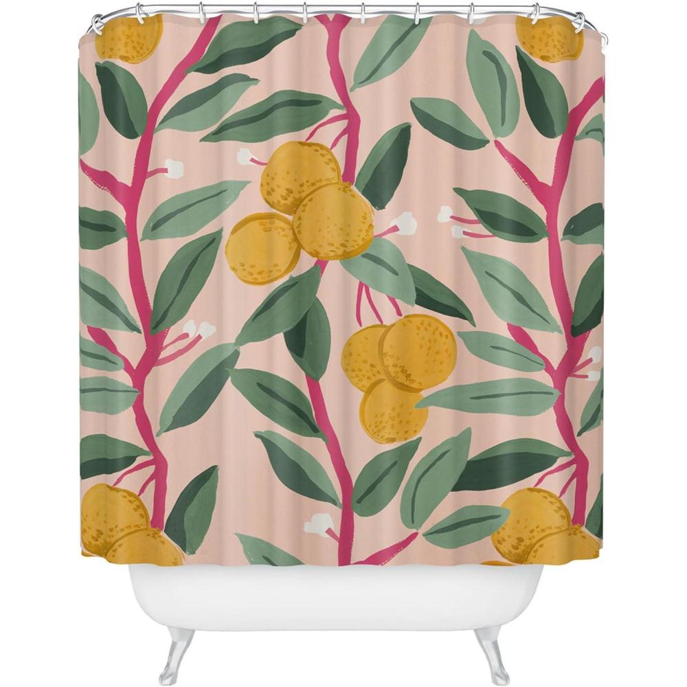 imageSociety6 Shower Curtain Bathroom Decor by Megan Galante Extra Long Fabric Shower Curtains for Bathroom 71 x 74 Boho Botanica BlackArancia