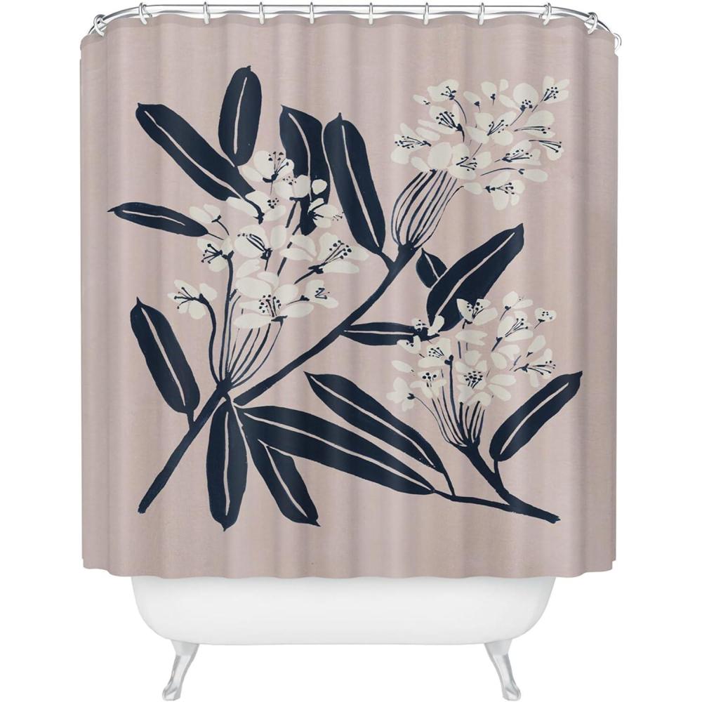 imageSociety6 Shower Curtain Bathroom Decor by Megan Galante Extra Long Fabric Shower Curtains for Bathroom 71 x 74 Boho Botanica BlackBoho Botanica